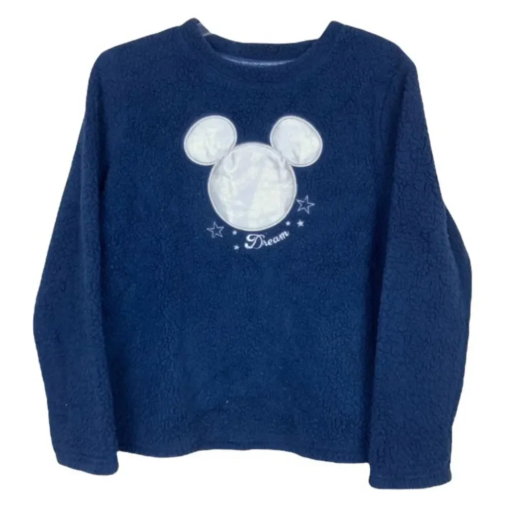 Disney Mickey Mouse Dream Blue Crewneck Sherpa Sweater Sz L - Picture 1 of 5